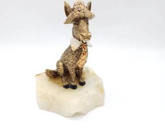 1979 Metal, Enamel, & Onyx Donkey w/ Tie Figural Statue - Signed