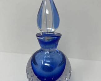 Hand Blown Cobalt Blue Clear Art Glass Decanter Perfume Bottle