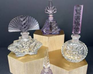 Vintage Purple & Clear Czech Cut Glass Perfume Bottles