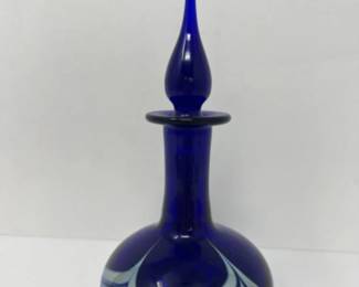 Vtg Correia Cobalt Blue Iridescent Hand-Blown Perfume Bottle - Signed