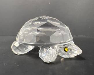 Retired Signed SWAROVSKI Crystal Turtle with Amber Eyes