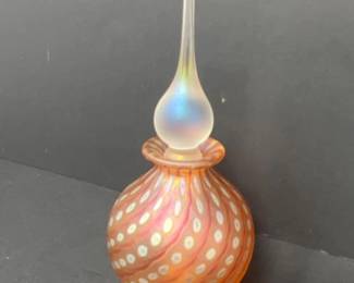 Vintage Correia Peach Iridescent Art Glass Perfume Bottle - Signed