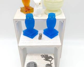 Fenton Custard Glass Owl Fairy Lamp - Degenhart & Westmoreland Owls +