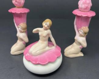 RARE Vintage German Porcelain Figurative Nude Vanity Set - Perfume Bottles +
