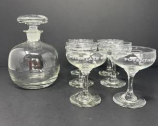 MCM Vintage Reijmyre Swedish Hand Blown Decanter & 1969 Champagne Glasses