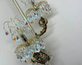 16 Vintage Cherub Crystal Waterfall Tension Pole Lamp Unlitmin