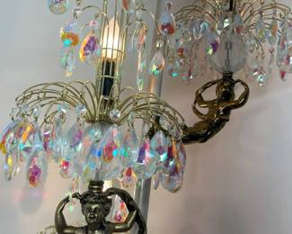16 Vintage Cherub Crystal Waterfall Tension Pole Lamp Detailmin