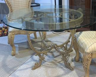 Tuscan Style Cast & Glass Top Dining Table. 