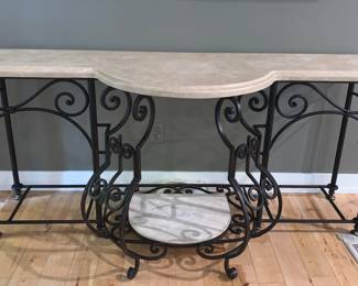 Art Deco Scrolled Iron and Marble Top Console/Hall Table. 