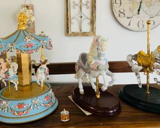 Vintage Franklin Ming Carousel of Love Music Box /  Lenox Carousel Horse / Franklin Mint Crystal Prancer Carousel Horse 
