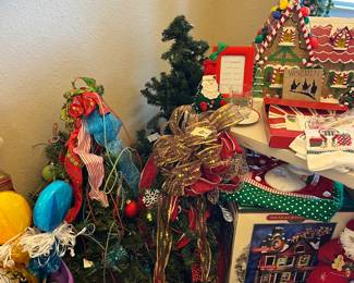 Christmas trees, balls, ornaments, picks, wreaths, rugs, pillows, decor 