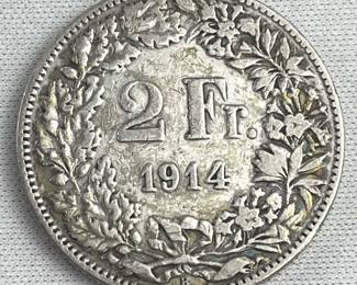 1914-D Swiss Silver 2 Franc