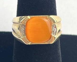 10K Yellow Gold Diamond & Cat Eye Ring