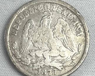 1877 Mexico Silver 25 Centavos Nice Coin