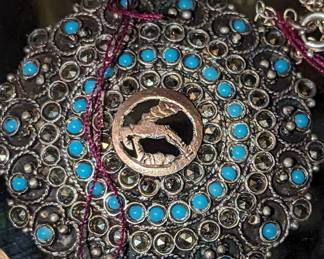 Beautiful hematite and turquoise brooch