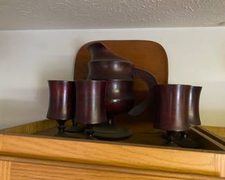 Wooden pitcher and cup set
