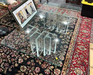 Geometric Lucite Base Glass Table