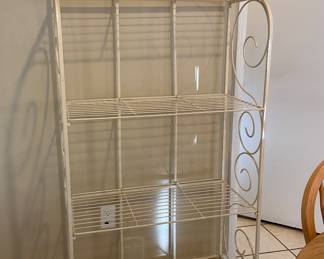4 Tier White Metal Bakers Rack or Shelf Scroll Design Dome Top