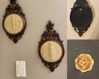 Pair Copper-craft Guild Greek Goddess or Muses Syroco Cameo Plaques