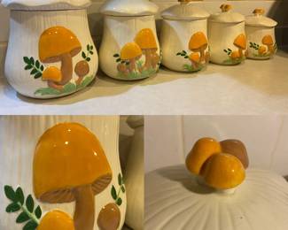 VINTAGE-1970’s Hand Painted MUSHROOMS-SET OF 5 CANISTERS