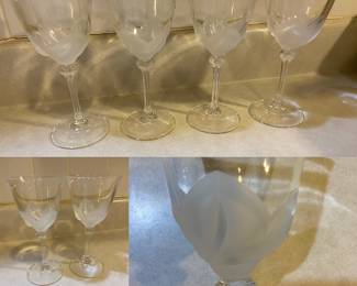 Cristal J G Durand France Frosted Petal
Set 4 Red Wine 2 White Wine Glasses
