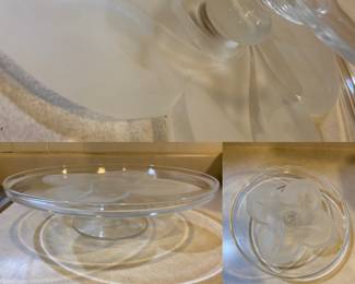 Cristal J G Durand France Frosted Petal Footed Cake Plate