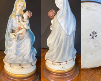 Vintage Bisque Porcelain Forlin Statue Mother Mary & Child