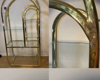 1980s Modern Milo Baughman Dia
Style Brass Etagere in Vintage
Modern Style Glass Shelves