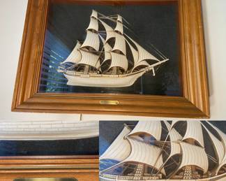 Vintage Shadowbox Framed Plaster Ship Relief
