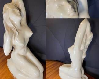 Large Hand Painted/Glazed Off White Ceramic Nude Statue