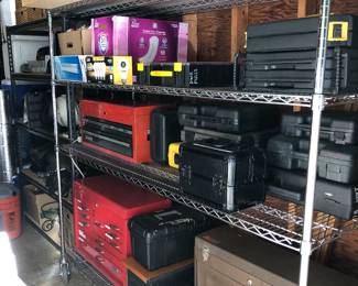 Lighting, Tool Chest, Tools and Metal Wire Shelving.