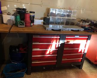 2 of 2 Craftsman 10 Drawer Tool Chest with custom attached wooden work top. Wooden Work Top Surface Measures 57in x 24in. 10 Drawer cabinet measures 46in W  x 31.5in H x 19 D