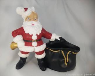 1970 Atlantic Mold Ceramic Santa with Bell and Bag