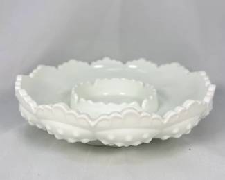 Fenton Hobnail White Milk Glass Chips and Salsa Dish