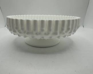 Fenton White Milk Glass Hobnail Pedestal Shallow Dish