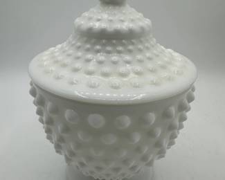 Fenton White Millk Glass Hobnail Jar with Lid