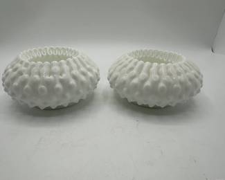Fenton White Milk Glass Hobnail Cupped Vase