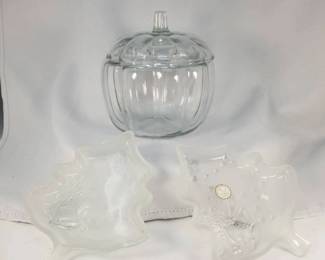 Anchor Hocking Jar Pumpkin Candy Jar and Two Christmas Treat Plates
