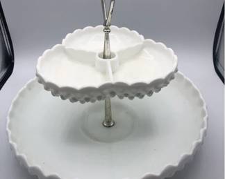 Fenton Hobnail White Milk Glass Two Tier Dessert Tray