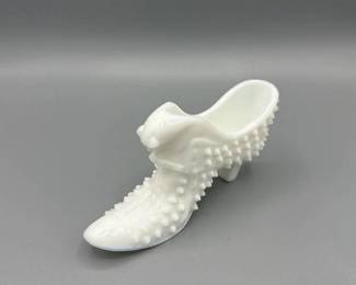 Vintage Fenton Hobnail White Milk Glass Shoe Boot Planter with Cat Head