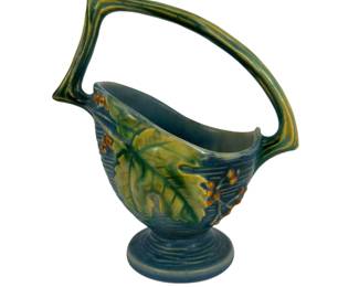 Vintage Roseville Bushberry Blue Basket