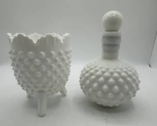 Fenton White Milk Glass Hobnail Egg Vase and Perfume Bottle