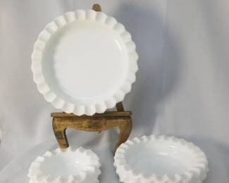 Set of Three Stackable Fenton Milk Glass Hobnail Ashtrays