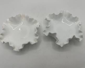 Fenton White Milk Glass Hobnail Bon Bon Dish with Ruffled Rim