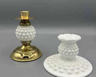 Vintage Mill Glass Hobnail Candle Holders