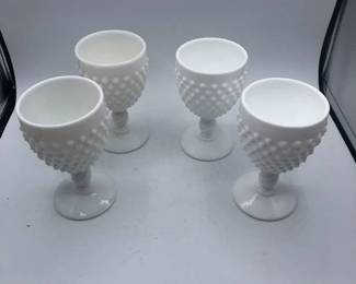 Set of 4 Vintage Fenton Hobnail Milk White Wine Goblets