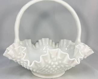 Fenton Hobnail White Milk Glass Basket