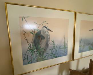 Pair of signed and numbered framed bird artwork