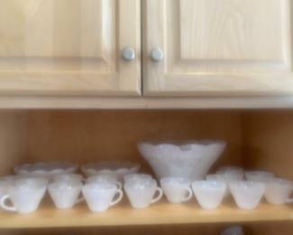 Milk glass punch set