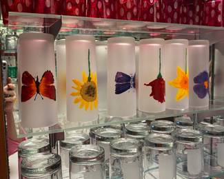 Hand painted cocktail glasses and great bar items 